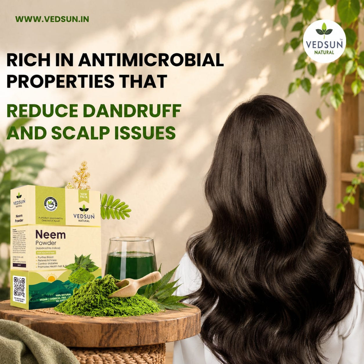Pure Neem Leaf Powder for Hair & Skin | Natural Dandruff Care 100gm
