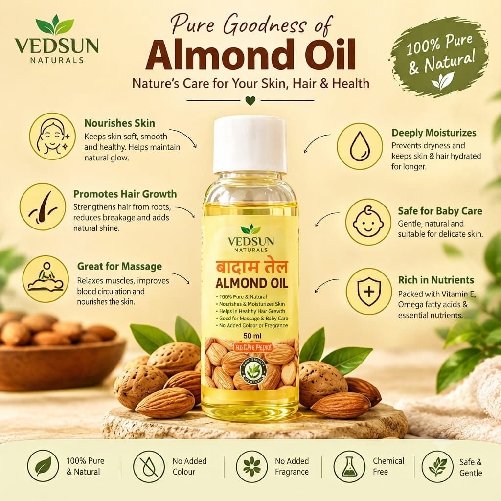 Vedsun Natural Almond Oil | Deep Hair & Skin Nourishment | 50ml
