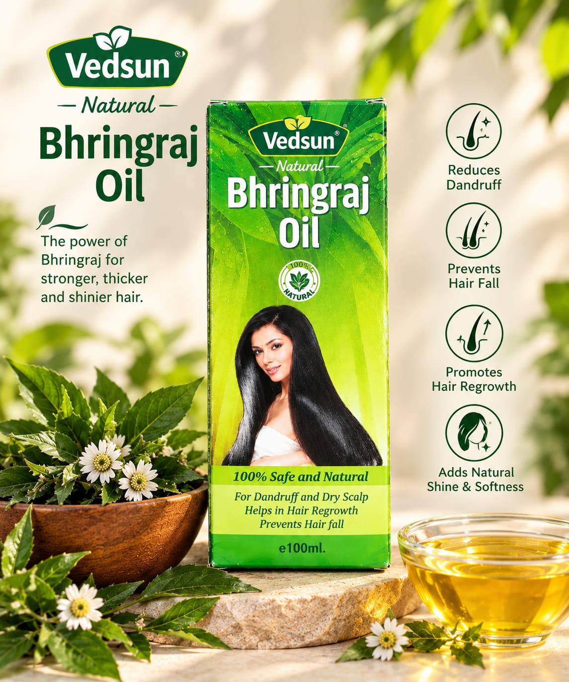 Vedsun Bhringraj Hair Oil | Ayurvedic Hair & Scalp Care | 100ml