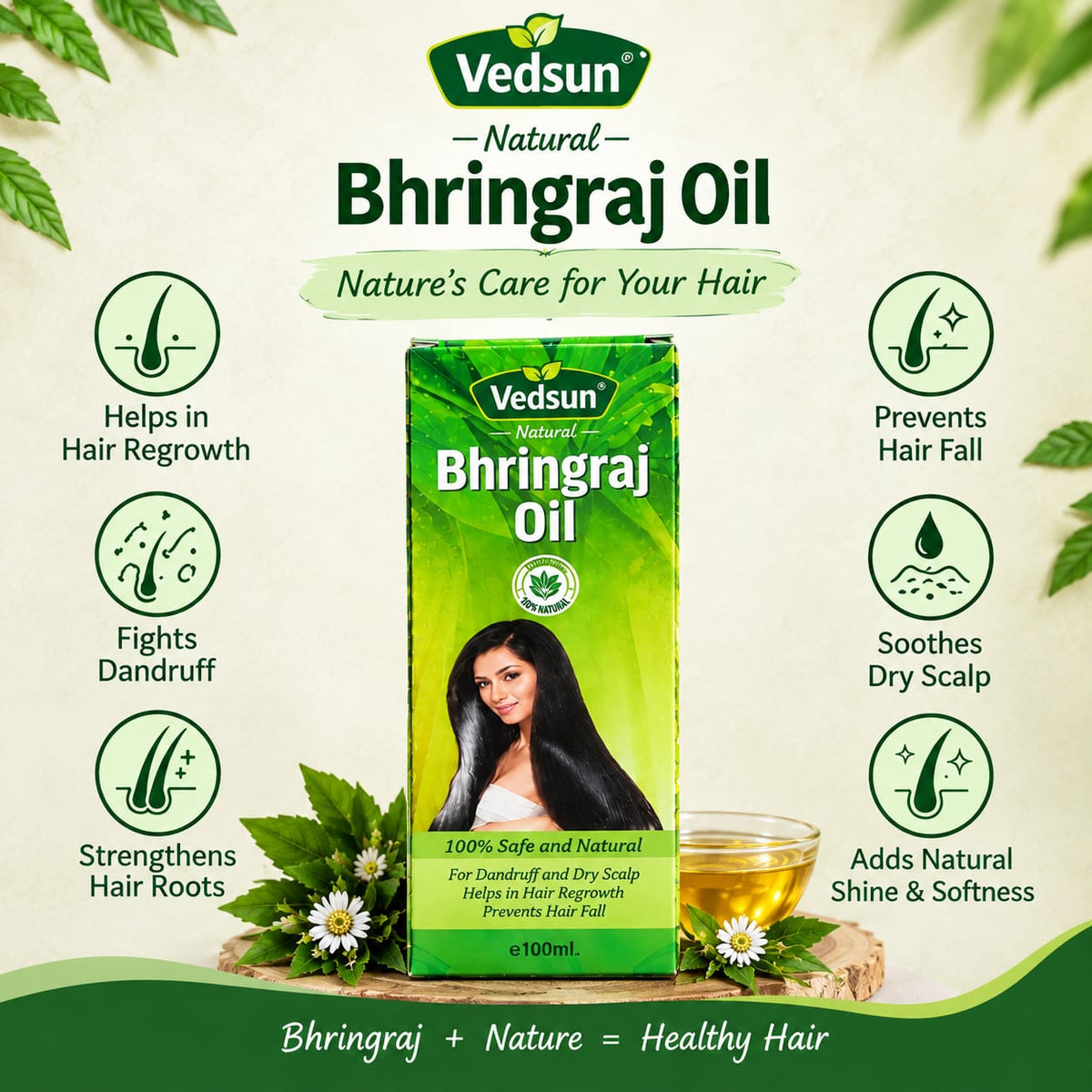 Vedsun Bhringraj Hair Oil | Ayurvedic Hair & Scalp Care | 100ml