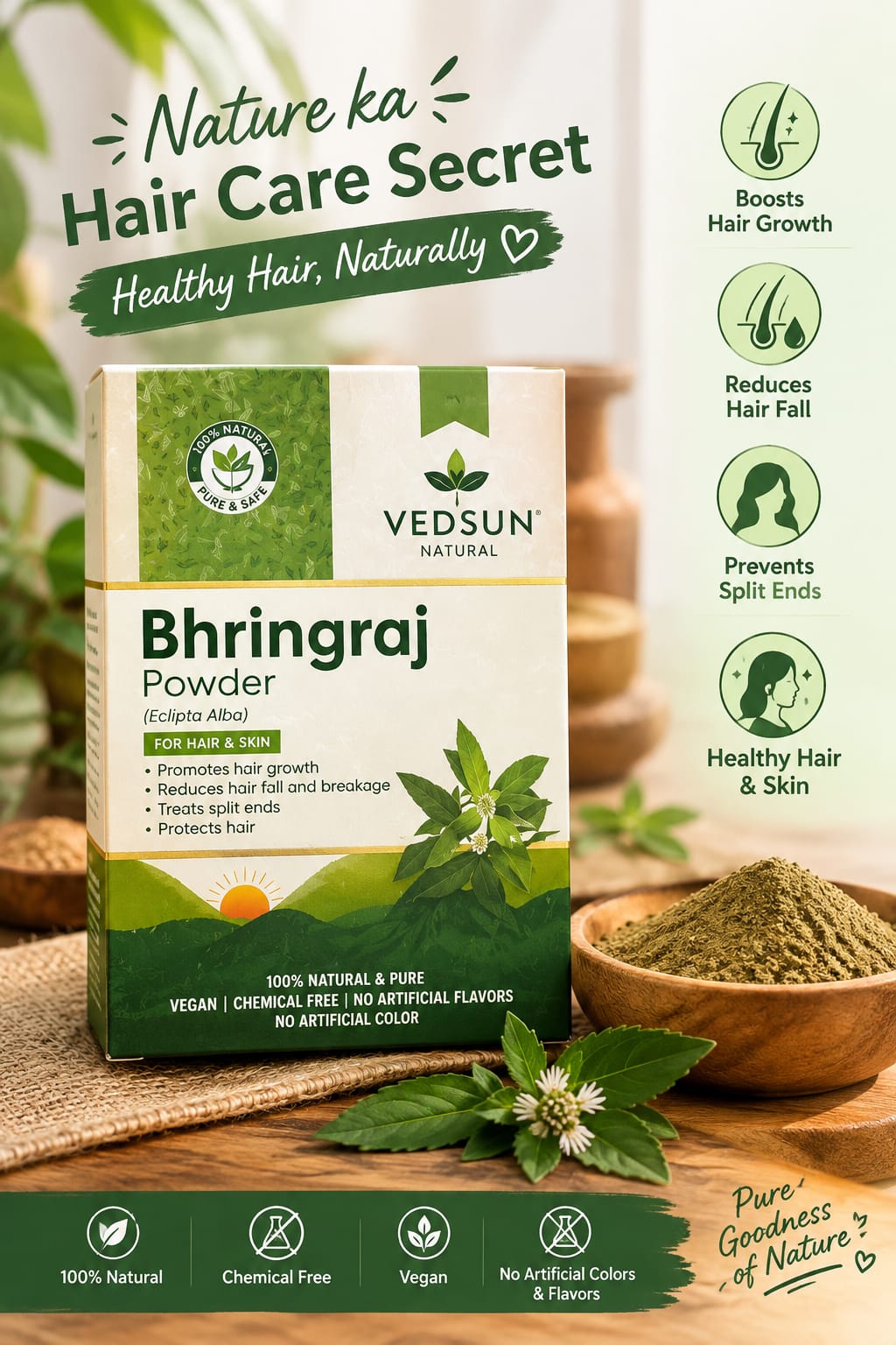Vedsun Bhringraj Powder | Ayurvedic Care for Stronger Hair 100g