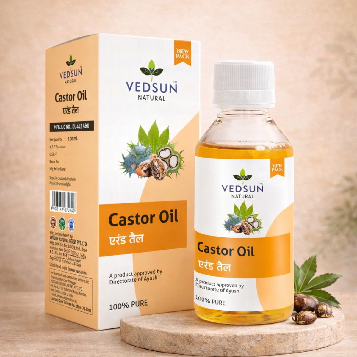 Vedsun Natural Castor Oil – 100% Pure & Cold Pressed for Hair & Skin Care 100ml