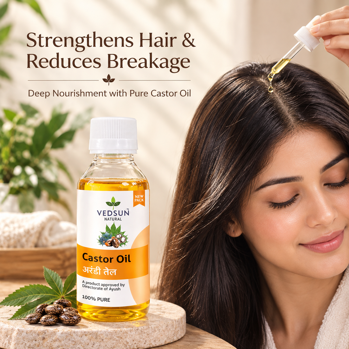 Vedsun Natural Castor Oil – 100% Pure & Cold Pressed for Hair & Skin Care 100ml