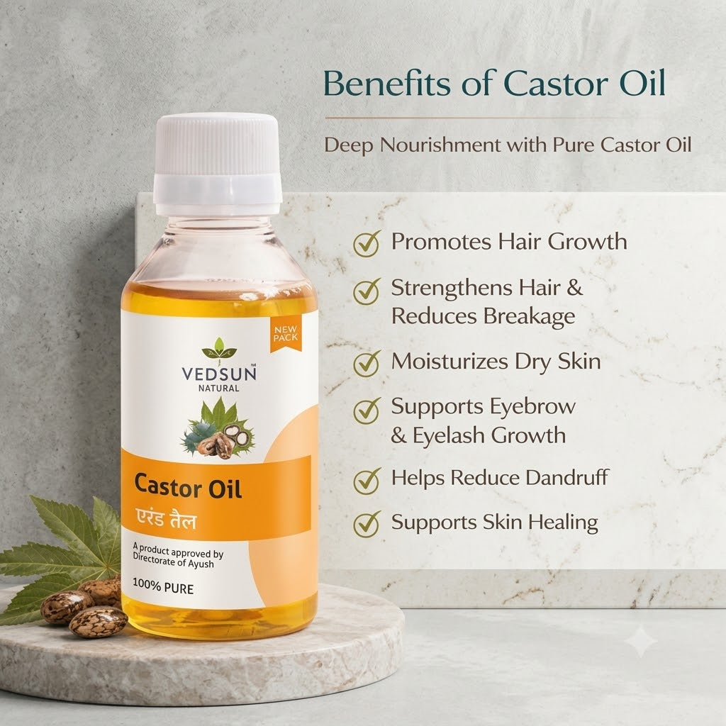 Vedsun Natural Castor Oil – 100% Pure & Cold Pressed for Hair & Skin Care 100ml