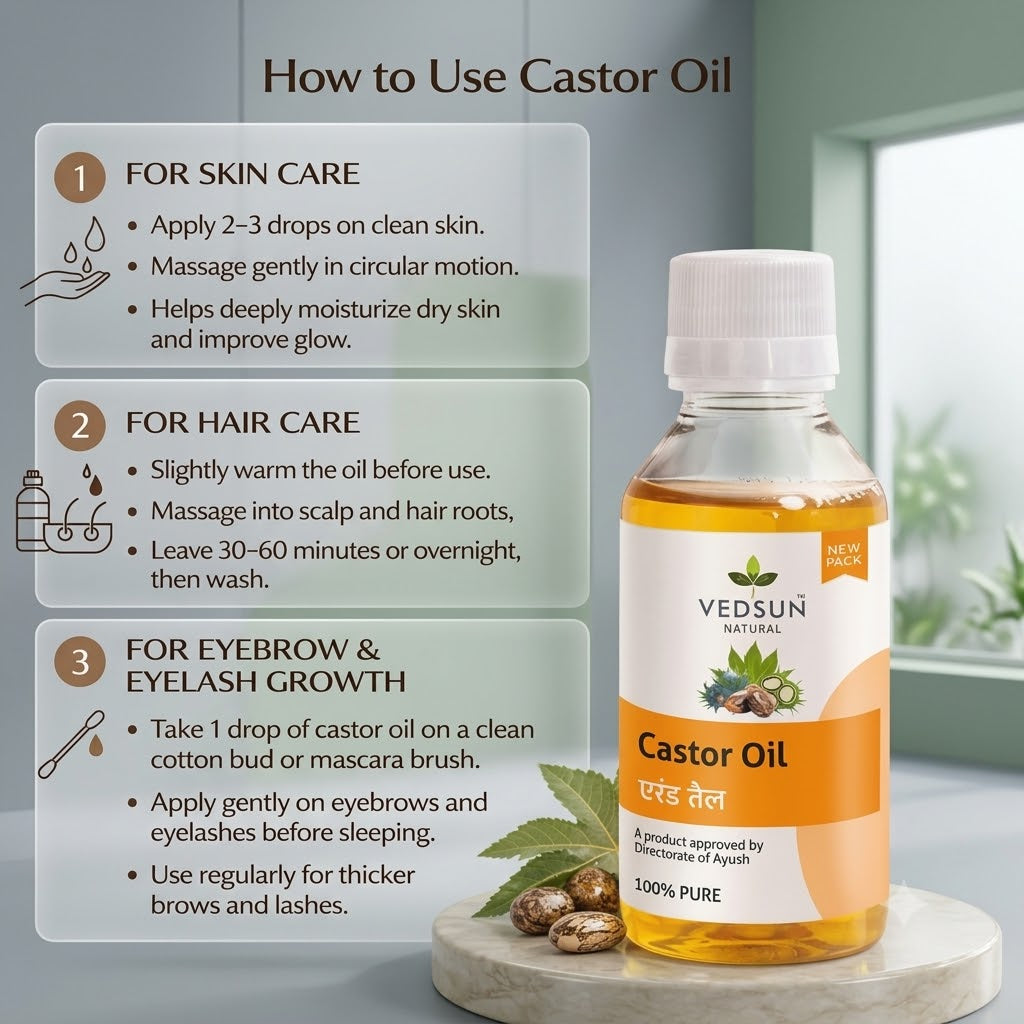 Vedsun Natural Castor Oil – 100% Pure & Cold Pressed for Hair & Skin Care 100ml