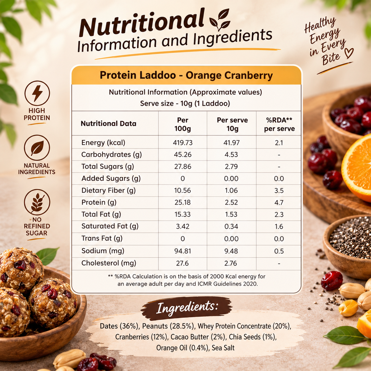 Eat Better Orange Cranberry Protein Laddoos | High-Protein Energy Bites 40GM