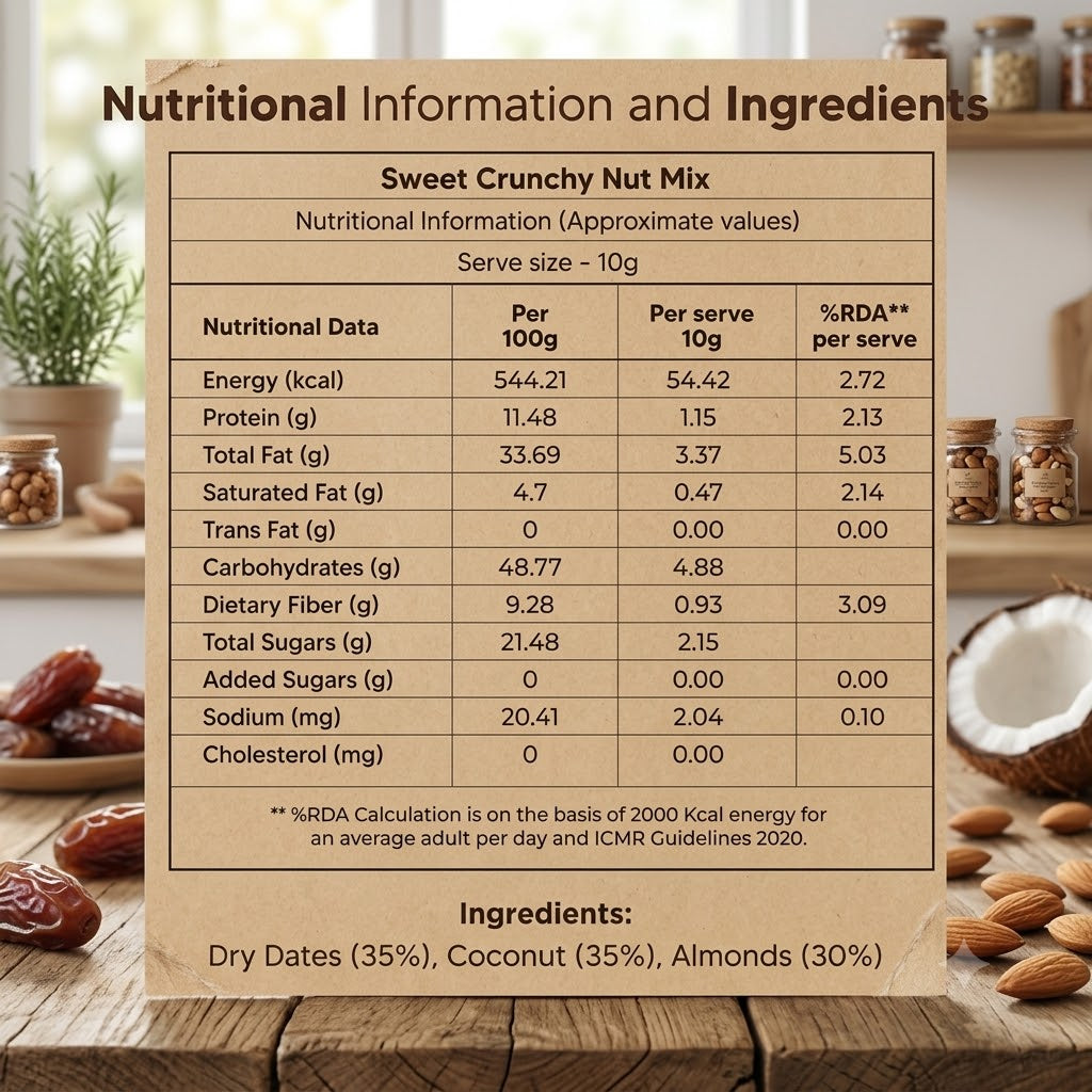 Natural Sweet & Crunchy Nut Mix – Sweetened with Dates 100gm