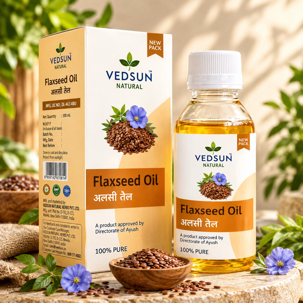 Vedsun Flaxseed Oil – 100% Pure Natural Oil for Hair, Skin & Wellness 100ml