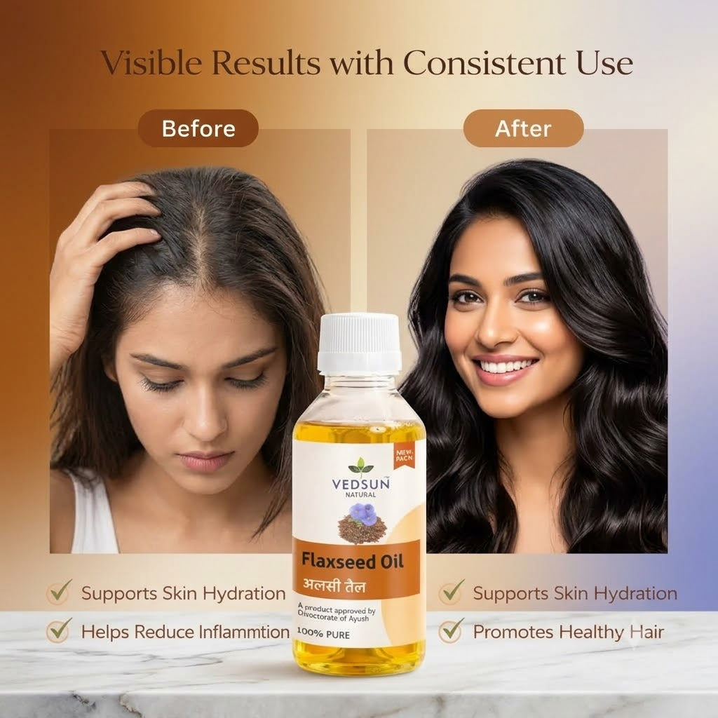 Vedsun Flaxseed Oil – 100% Pure Natural Oil for Hair, Skin & Wellness 100ml