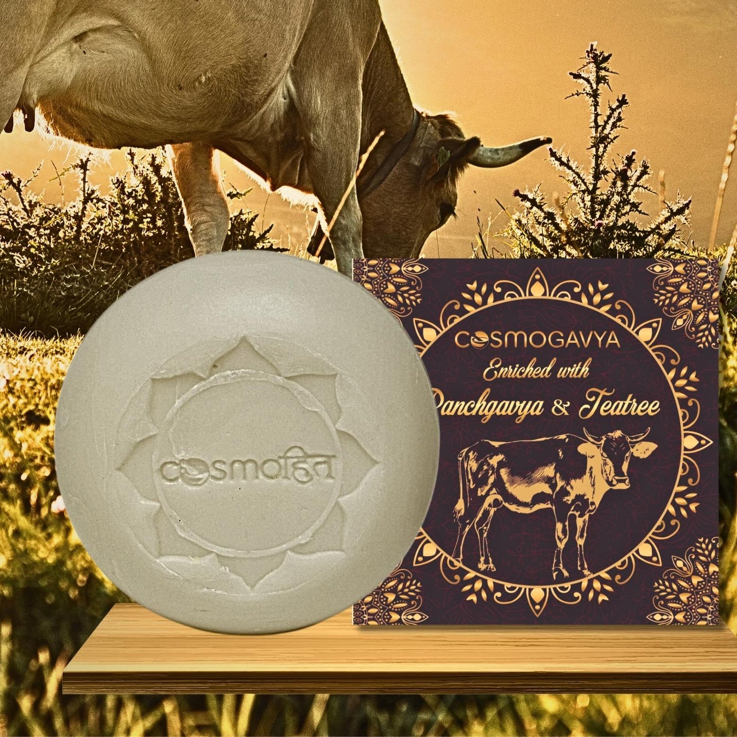 COSMOGAVYA SOAP (PACK OF 4) (FOR- DRY SKIN TYPE) (125- Gms EACH), Enriched with PANCHGAVYA, TEA- TREE and ROSE WATER, T.F.M= 76%