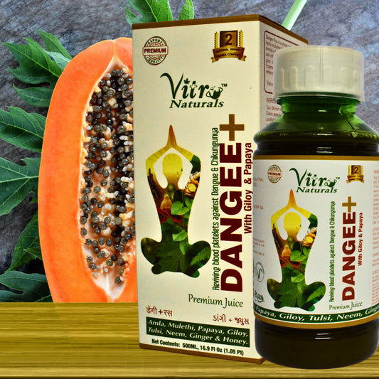 DANGEE PLUS JUICE, enrichened with GILOY AND PAPAYA (To Fight DENGUE and MALARIA, increases FLATLET COUNT)(By- VITROMED HEALTHCARE, 500-ML)